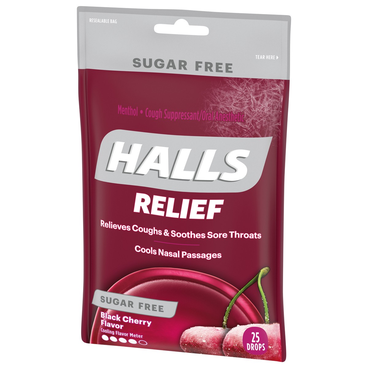 slide 2 of 12, HALLS Relief Black Cherry Sugar Free Cough Drops, 25 Drops, 0.17 lb