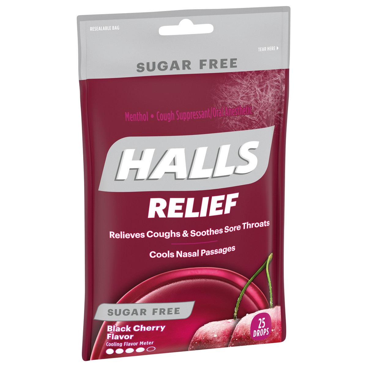 slide 8 of 12, HALLS Relief Black Cherry Sugar Free Cough Drops, 25 Drops, 0.17 lb