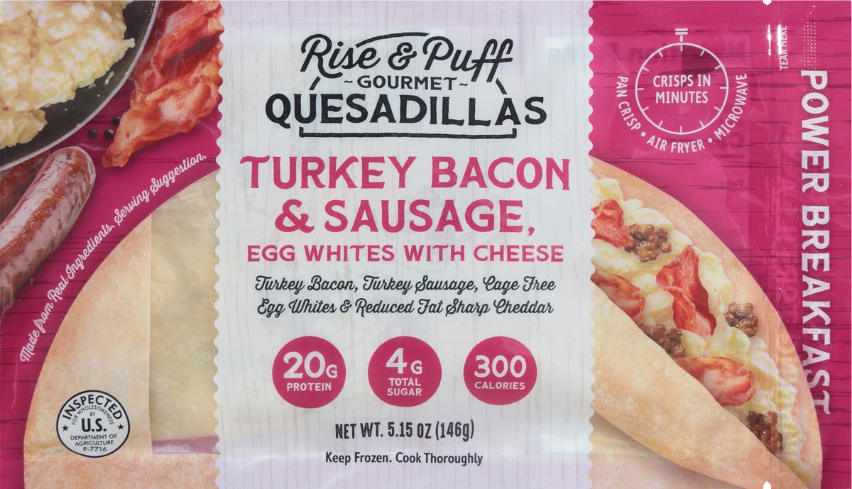 slide 8 of 13, Rise & Puff Gourmet Turkey Bacon & Sausage Quesadillas 5.15 oz, 5.15 oz