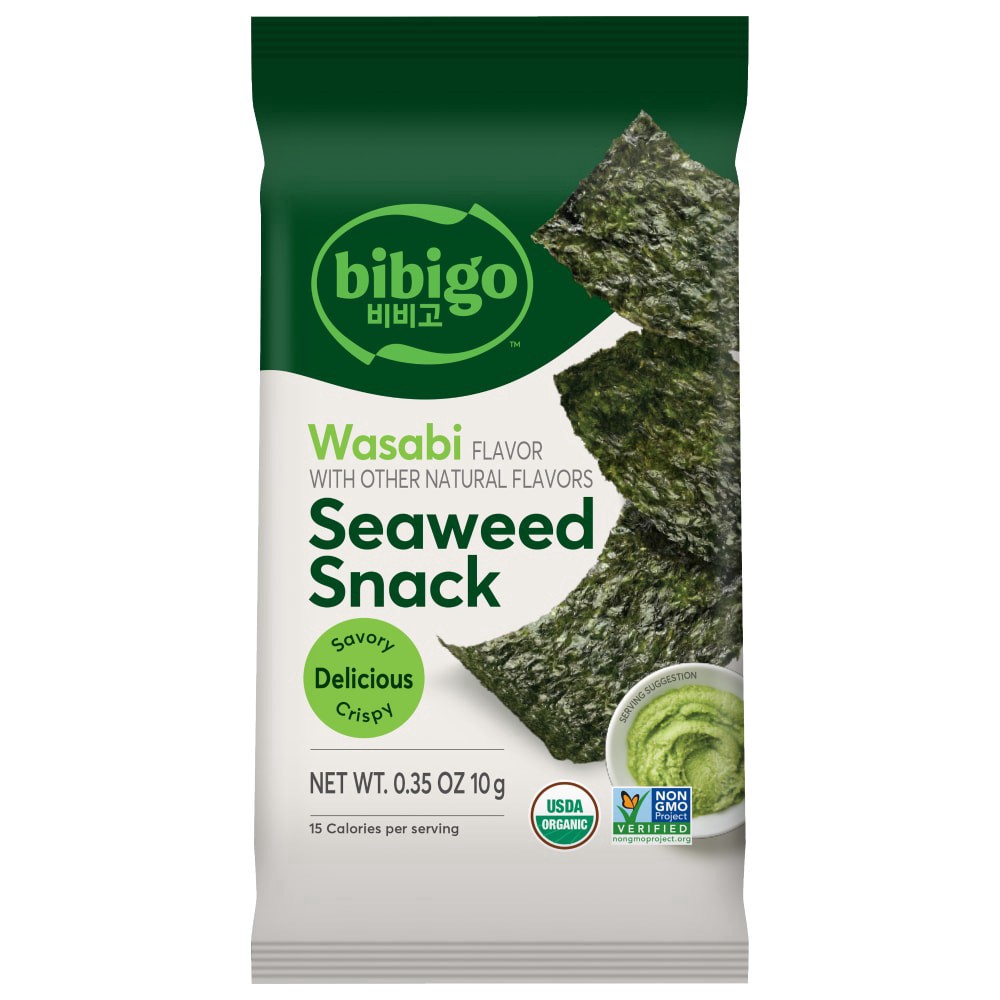 slide 1 of 3, Bibigo Wasabi Seaweed Snack, 0.02 lb