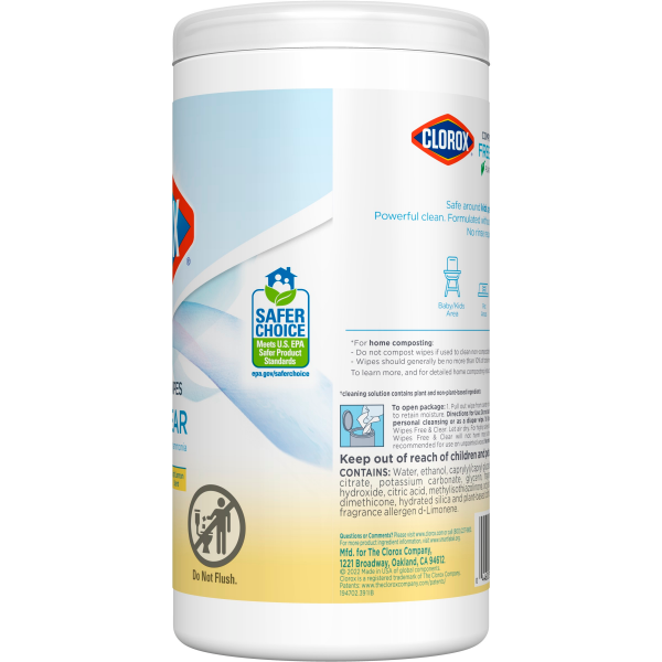 slide 21 of 22, Clorox Free & Clear Compostable Cleaning Wipes, Light Lemon Scent, 75 Count, 75 ct