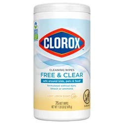 Clorox Free & Clear Compostable Cleaning Wipes, Light Lemon Scent, 75 Count