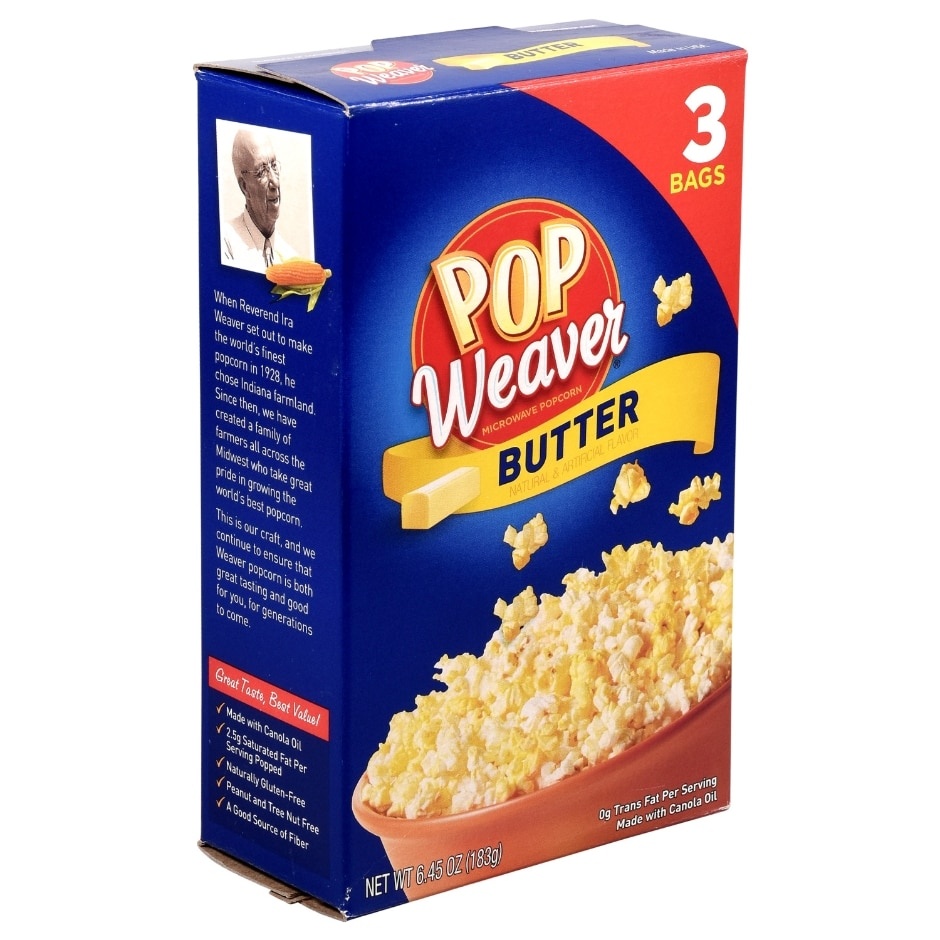 slide 1 of 1, Pop Weaver Microwave Popcorn With Butter, 3 ct