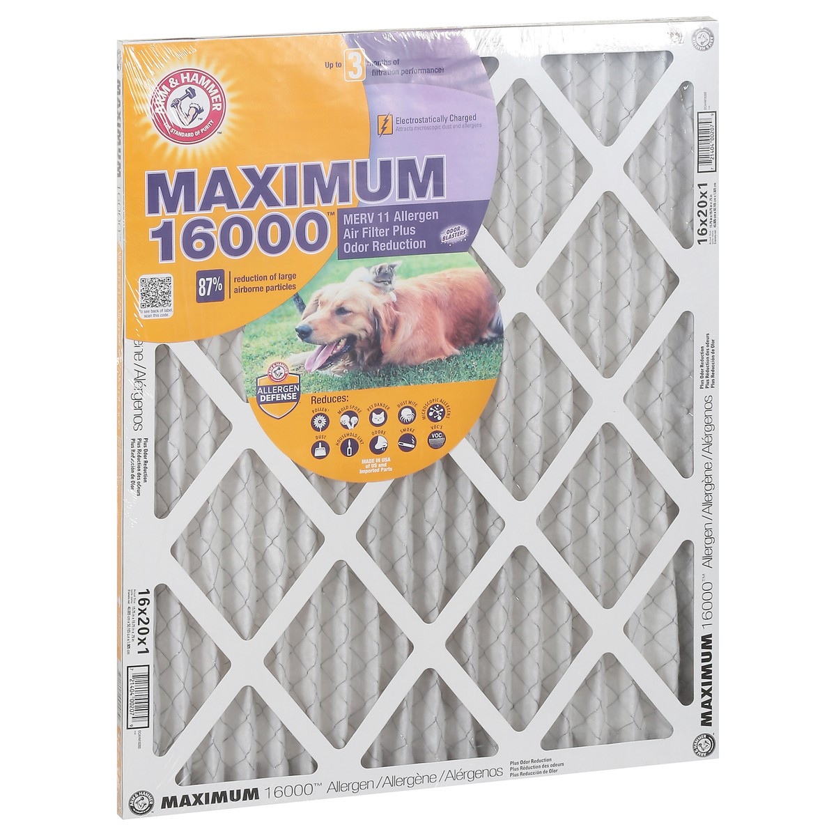 slide 4 of 9, ARM & HAMMER Maximum 16000 Merv 11 Allergen Plus Odor Reduction Air Filter 1 ea, 1 ct