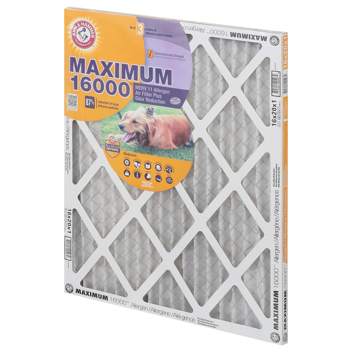 slide 7 of 9, ARM & HAMMER Maximum 16000 Merv 11 Allergen Plus Odor Reduction Air Filter 1 ea, 1 ct