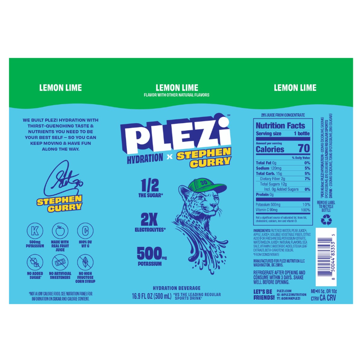 slide 9 of 9, PLEZi Hydration, Lemon Lime 16.9 oz, 16.9 fl oz