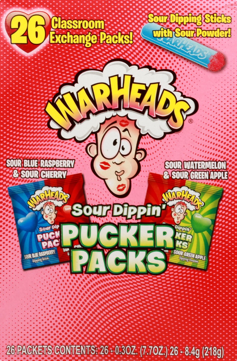 slide 1 of 13, Warheads Pucker Sucks Sour Blue Raspberry & Sour Cherry/Sour Watermelon & Sour Green Apple Sour Dippin 26 ea, 26 ct