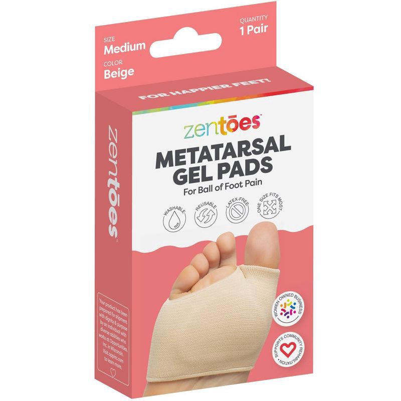slide 1 of 12, ZenToes Metatarsal Gel Pads for Ball of Foot Pain - Beige - M - 1 pair, 1 ct