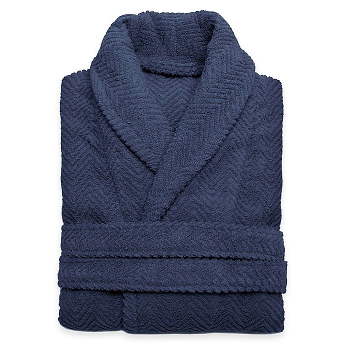 slide 1 of 1, Linum Home Textiles Small/Medium Herringbone Unisex Turkish Cotton Bathrobe - Midnight Blue, 1 ct