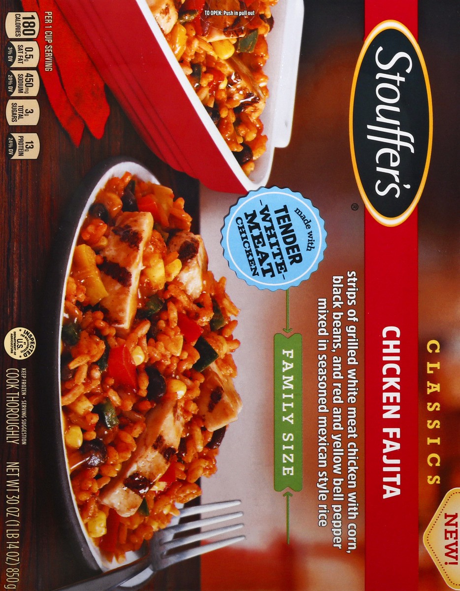 slide 8 of 9, STOUFFER'S Family Size Chicken Fajita Frozen Meal 36oz Box, 30 oz