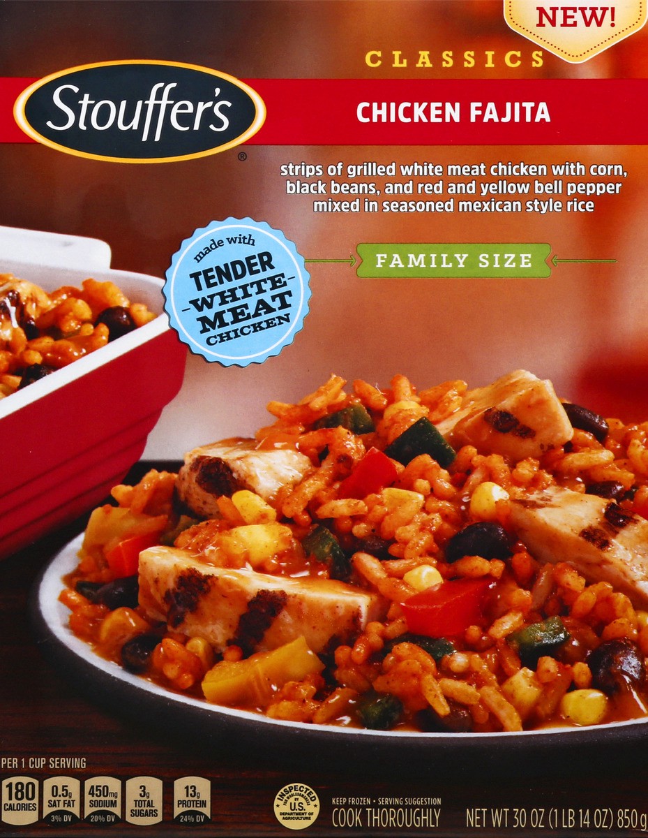 slide 9 of 9, STOUFFER'S Family Size Chicken Fajita Frozen Meal 36oz Box, 30 oz