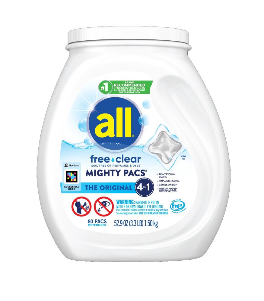 slide 1 of 2, All® Free + Clear The Original 4-in-1 Mighty Pacs®, 80 ct