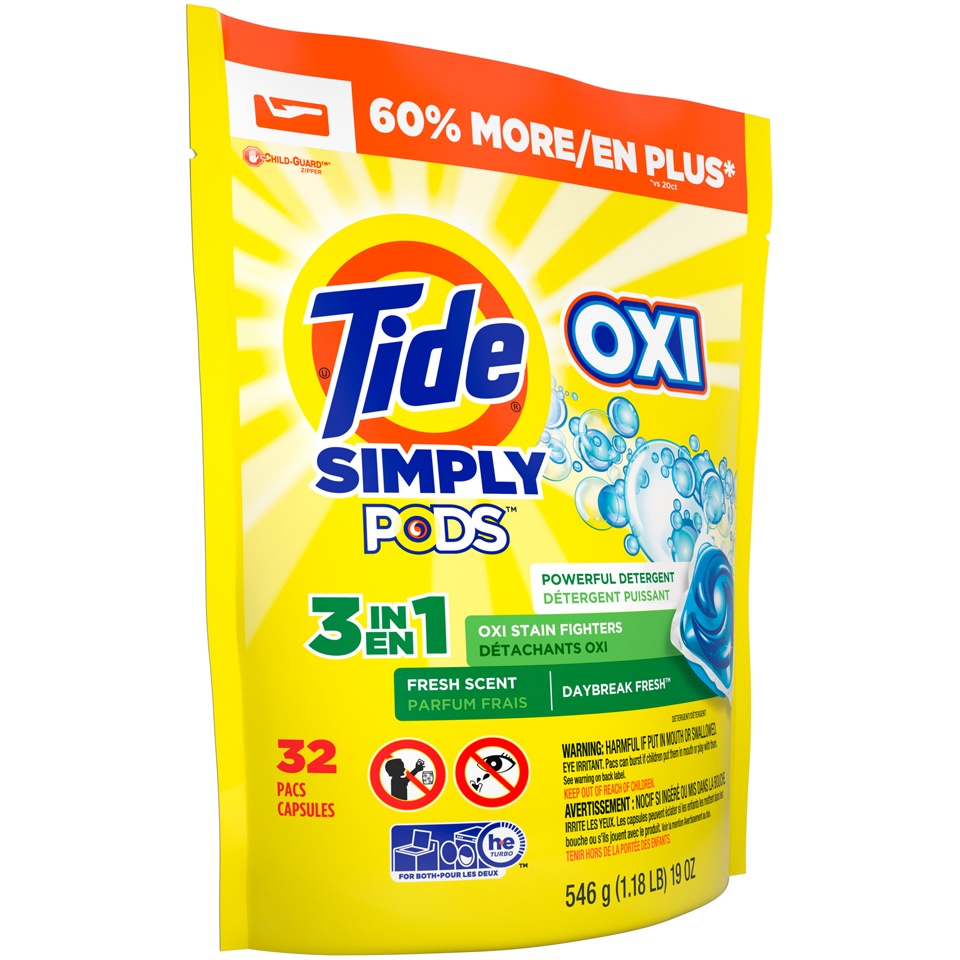 slide 2 of 2, Tide Pods Simply Clean & Fresh Daybreak Fresh Liquid Laundry Detergent Pacs, 32 ct