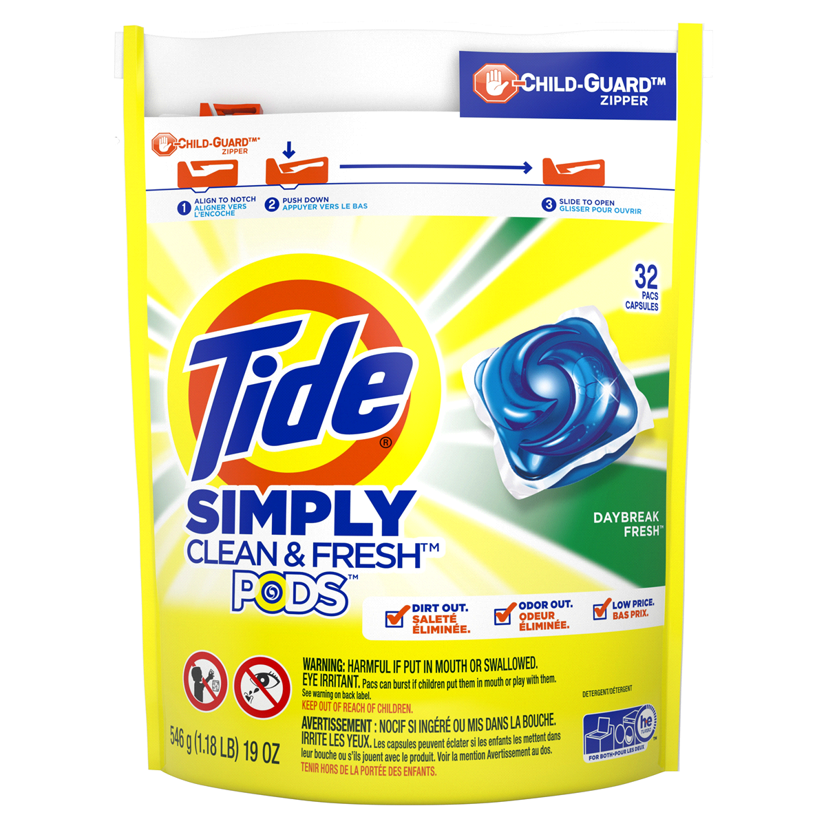 slide 1 of 2, Tide Pods Simply Clean & Fresh Daybreak Fresh Liquid Laundry Detergent Pacs, 32 ct