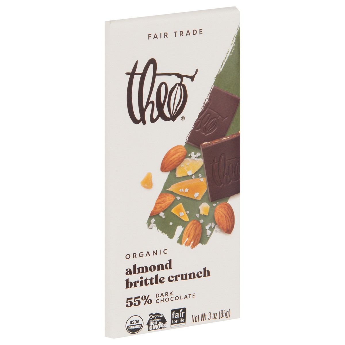 slide 5 of 13, Theo Organic Almond Brittle Crunch Dark Chocolate 3 oz, 3 oz
