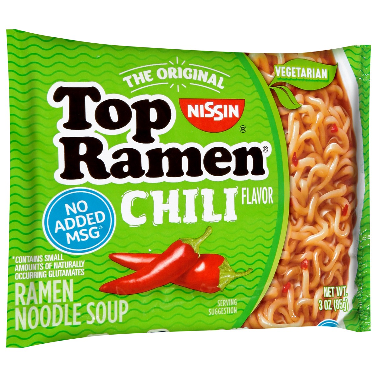 slide 2 of 9, Top Ramen Vegetarian Chili Flavor Ramen Noodle Soup 3 oz, 3 oz