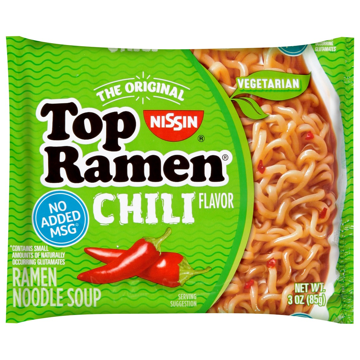 slide 1 of 9, Top Ramen Vegetarian Chili Flavor Ramen Noodle Soup 3 oz, 3 oz