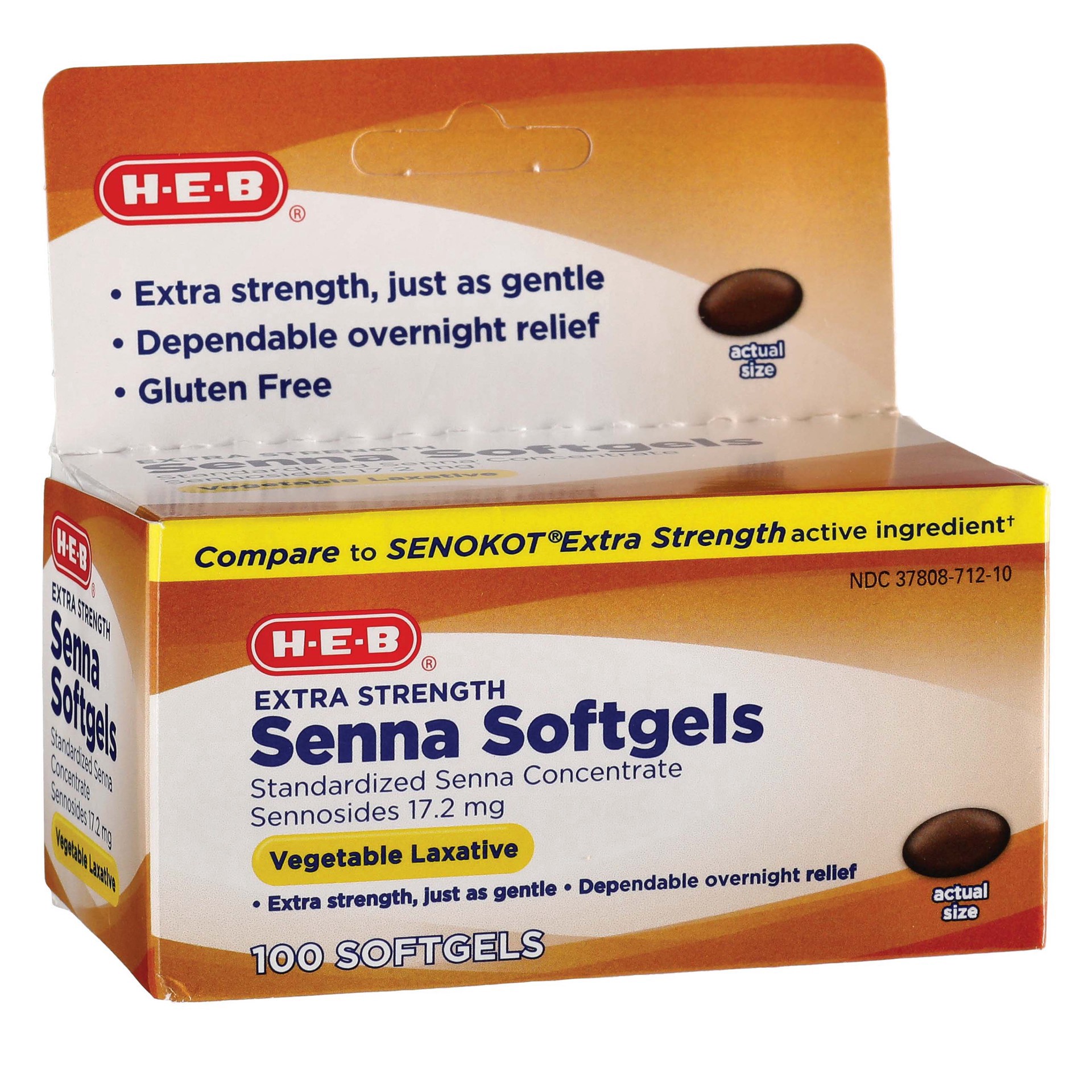 slide 1 of 1, H-E-B Extra Strength Senna Laxative Softgels, 100 ct