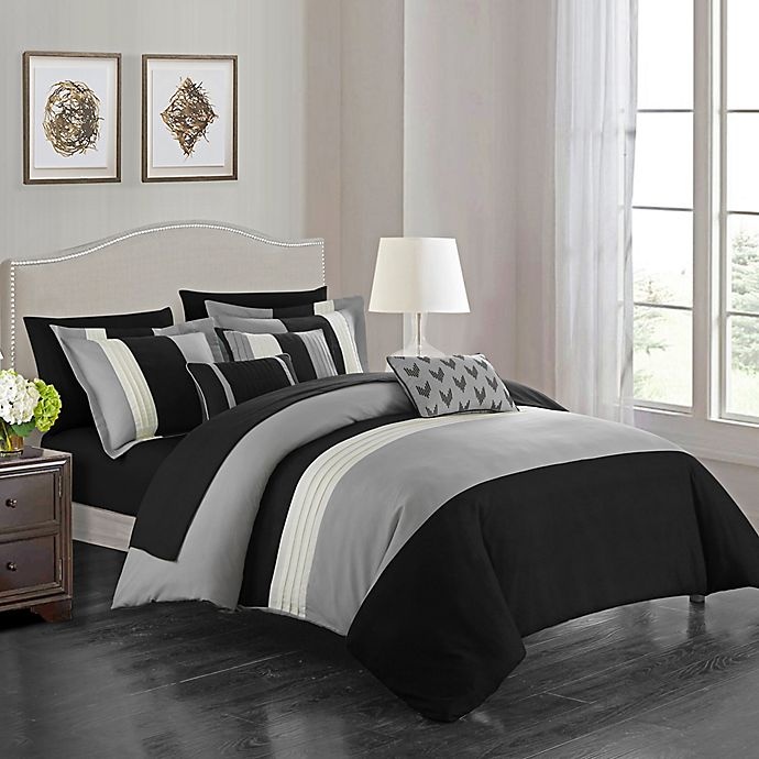 slide 1 of 8, Chic Home Rashi Queen Comforter Set - Black, 10 ct