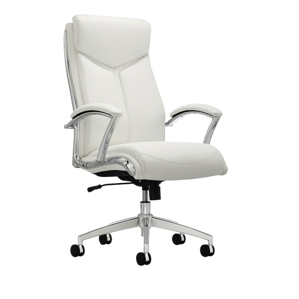 slide 1 of 7, Realspace Modern Comfort Verismo Bonded Leather High-Back Executive Chair, White/Chrome, 1 ct