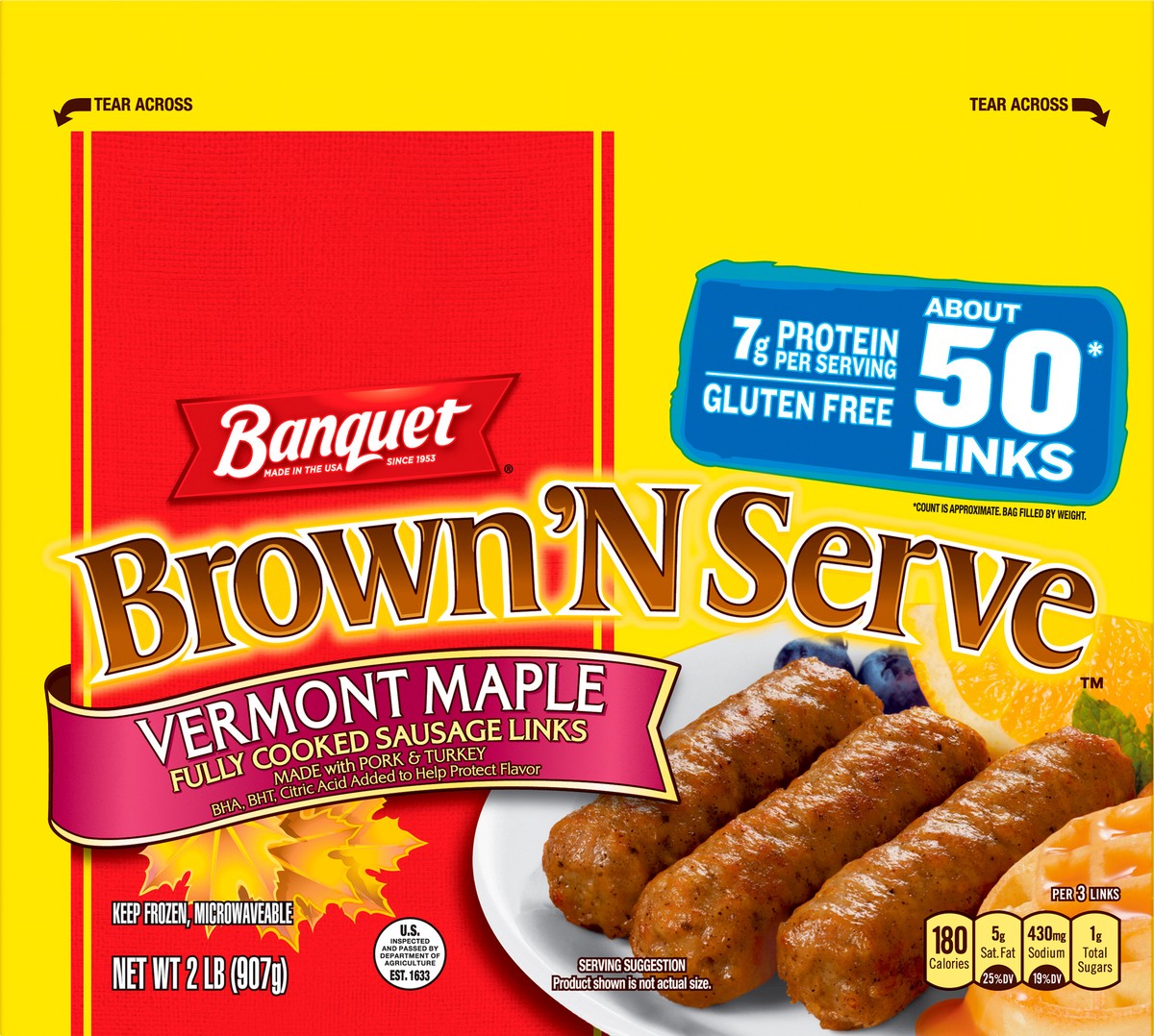 slide 1 of 5, Banquet Brown 'N Serve Vermont Maple Sausage Links 2 lb, 2 lb