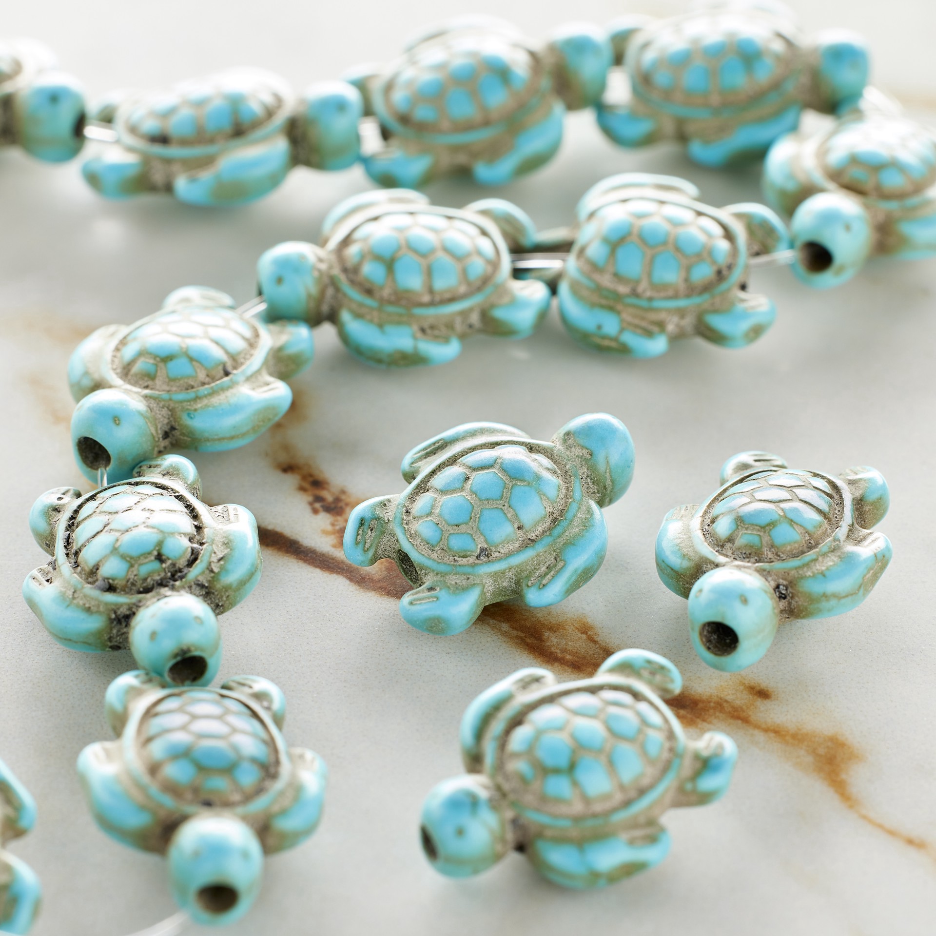 slide 3 of 3, Turquoise Dyed Reconstituted Stone Turtle Beads, 18mm By Bead Landing, 18mm