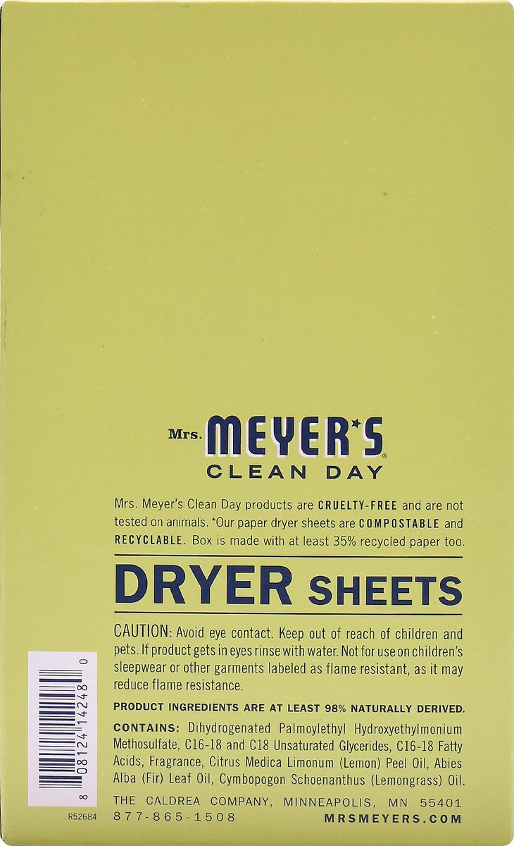 slide 2 of 5, Mrs. Meyer's Clean Day Lemon Verbena Scent Dryer Sheets 80 ea, 80 ct