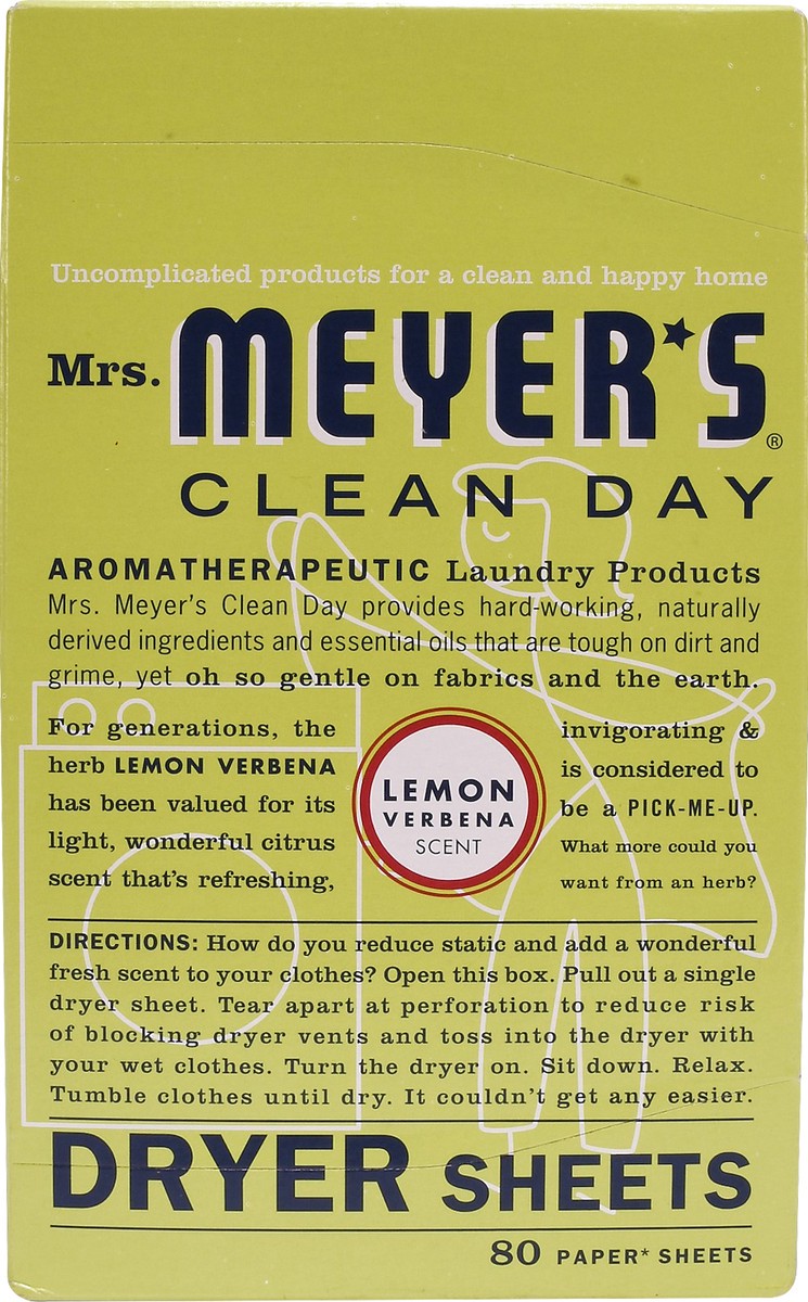 slide 5 of 5, Mrs. Meyer's Clean Day Lemon Verbena Scent Dryer Sheets 80 ea, 80 ct