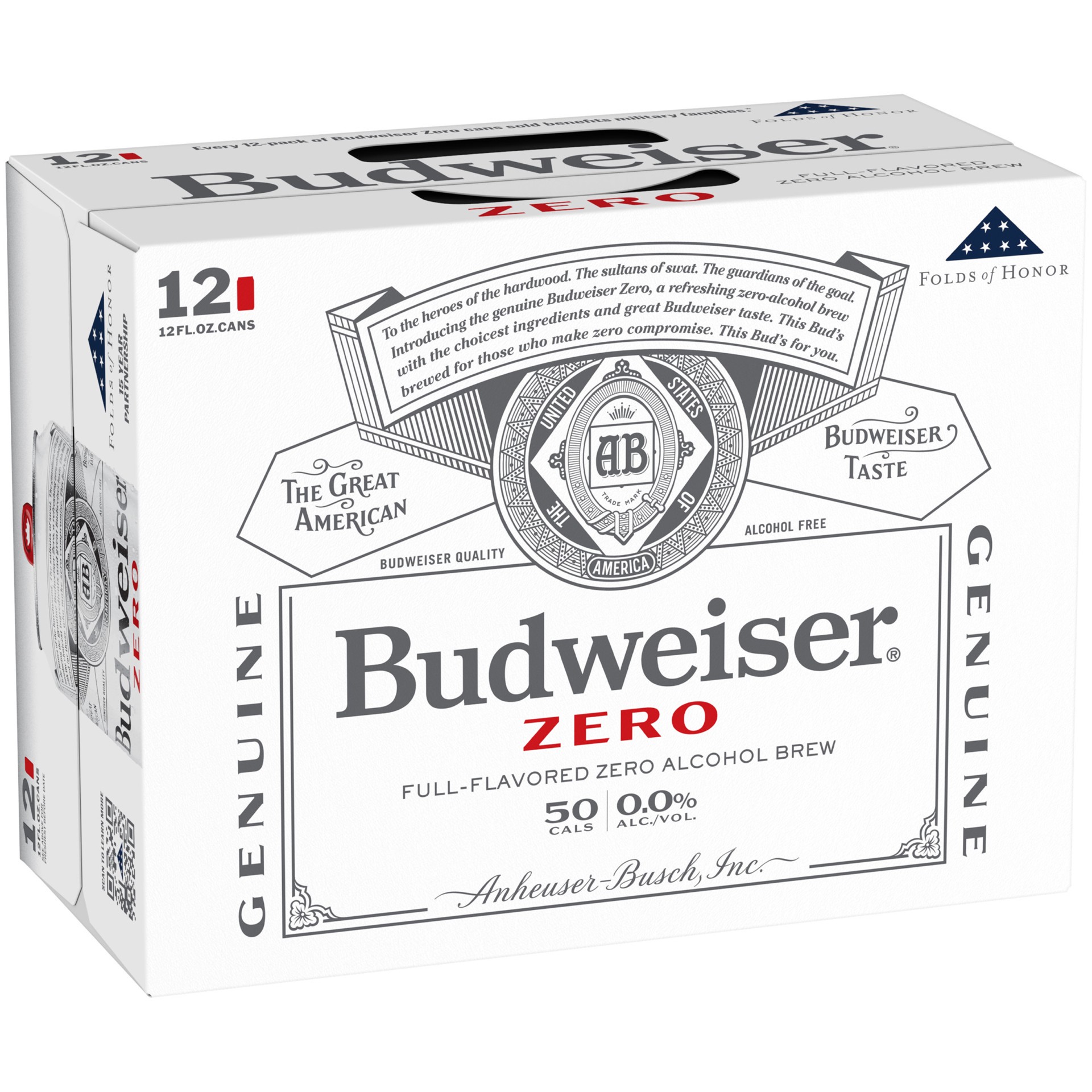 slide 1 of 1, Budweiser Zero Alcohol Free Beer, 12 Pack 12 fl. oz. Cans, 144 fl oz