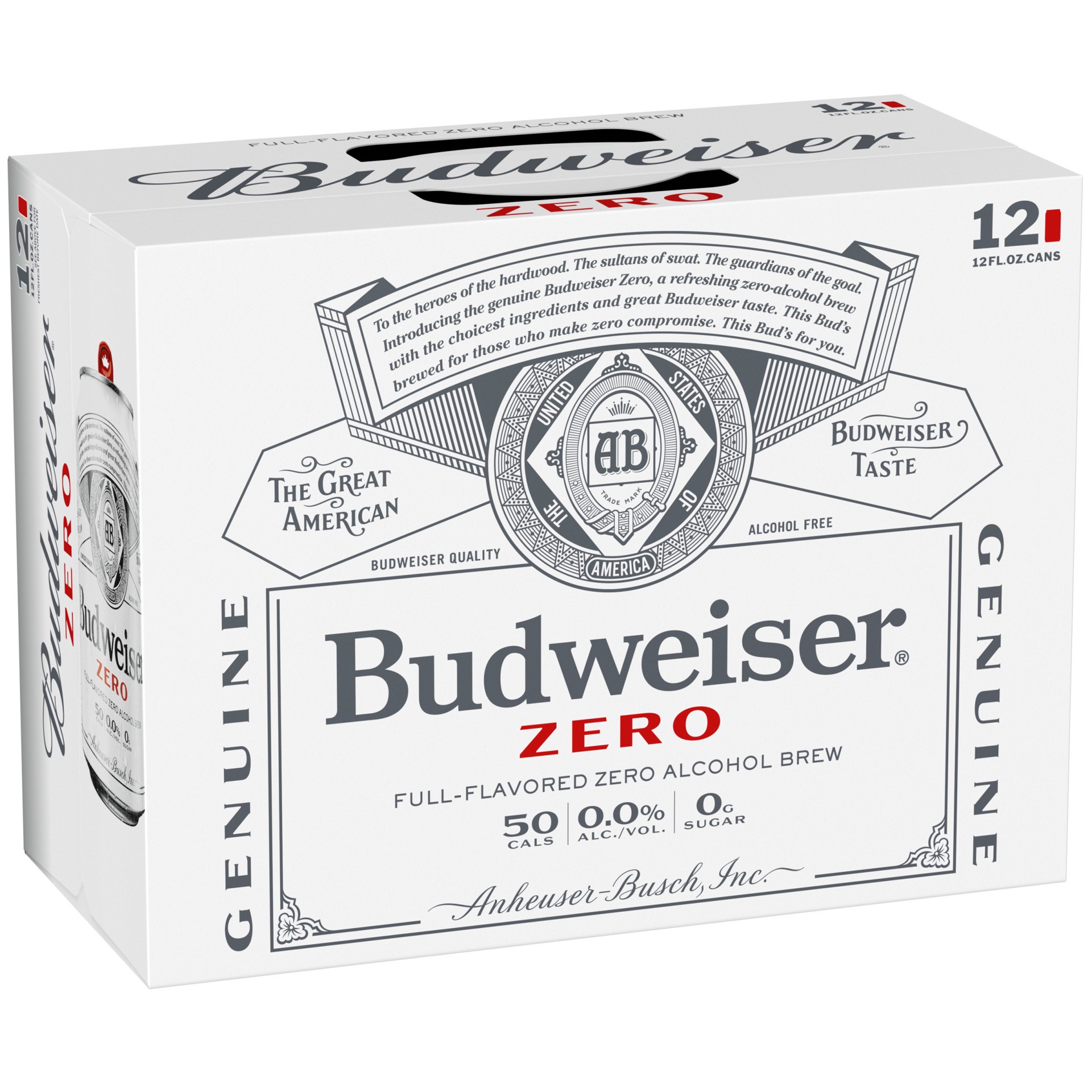 slide 1 of 9, Budweiser Zero Alcohol Free Beer, 12 Pack 12 fl. oz. Cans, 144 fl oz