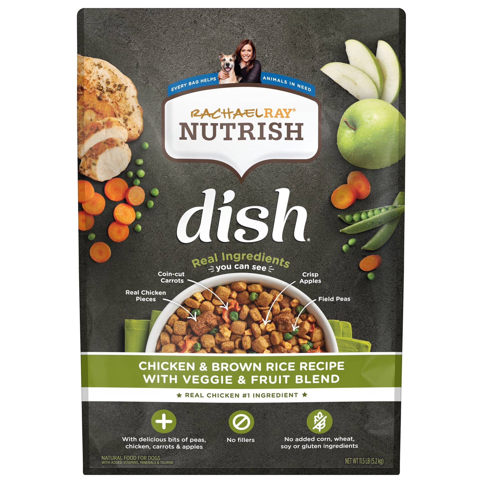 slide 1 of 10, Rachael Ray Nutrish Dish Chicken & Brown Rice Recipe With Veggie & Fruit Blend Dry Dog Food, 11.5 lb. Bag, 11.5 lb