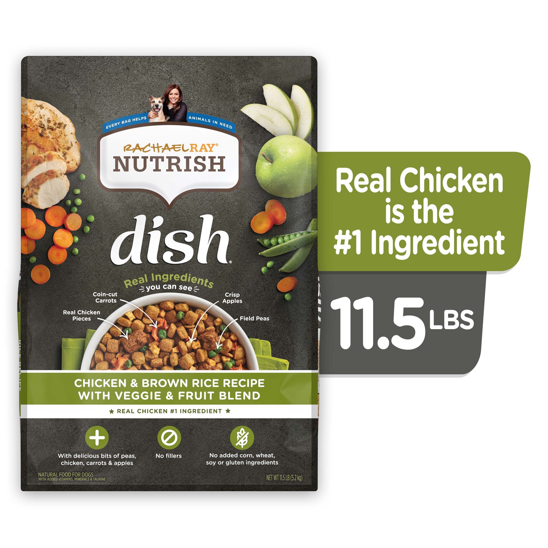 slide 4 of 10, Rachael Ray Nutrish Dish Chicken & Brown Rice Recipe with Veggie & Fruit Blend Dog Food 11.5 lb, 11.5 lb