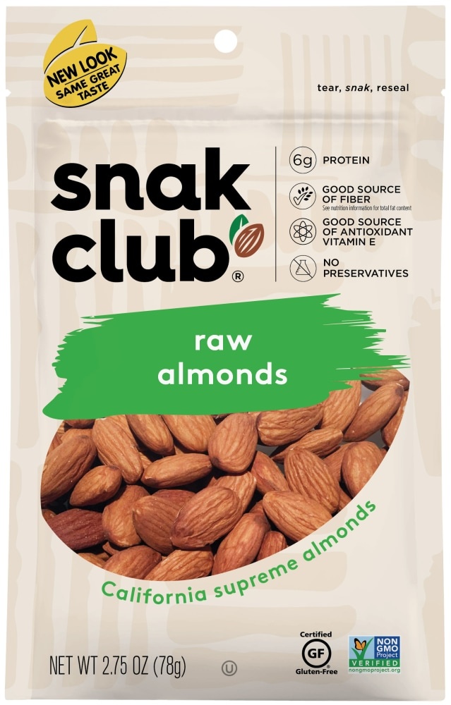 slide 1 of 1, Snak Club Raw Almonds, 2.75 oz