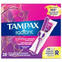 Tampax Radiant Tampons Regular Absorbency - Unscented - 28ct