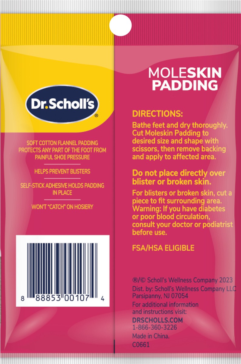 slide 2 of 3, Dr. Scholl's MOLESKIN PADDING STRIPS, 3 strips // Thin, Flexible Cushioning & Pain Relief - Cut To Any Size - Doctor Recommended - Strip Size 4 1/8 Inches X 3 3/8 Inches, 3 ct