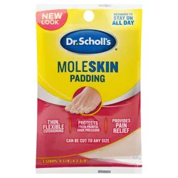 Dr. Scholl's MOLESKIN PADDING STRIPS, 3 strips // Thin, Flexible Cushioning & Pain Relief - Cut To Any Size - Doctor Recommended - Strip Size 4 1/8 Inches X 3 3/8 Inches