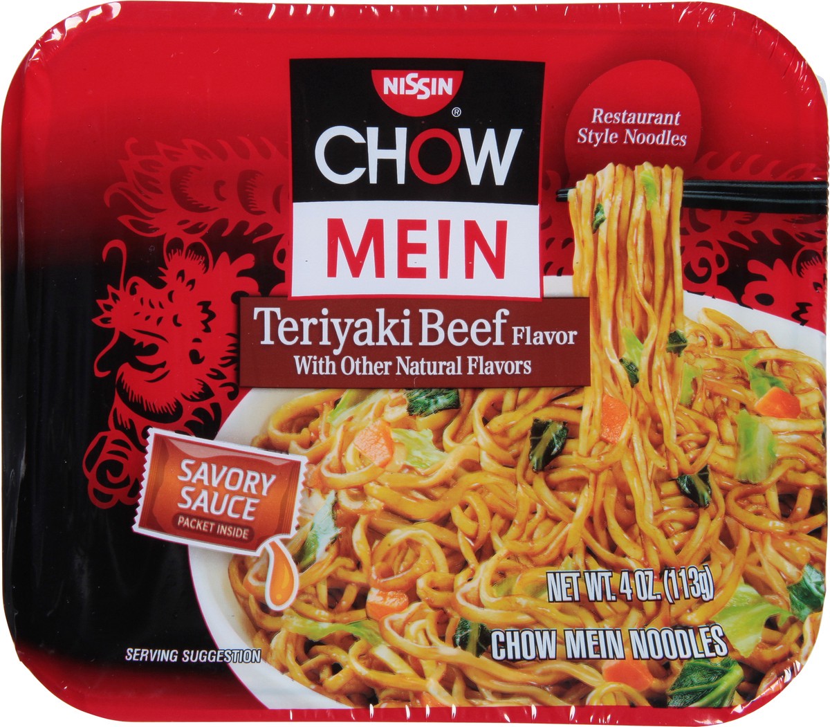 slide 4 of 9, Nissin Chow Mein Restaurant Style Teriyaki Beef Flavor Chow Mein Noodles 4 oz, 4 oz