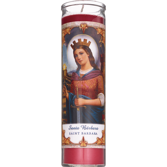 slide 1 of 1, PRAYER CANDLE Star Novena Candle 8" Red "Santa Barbara", 8 in