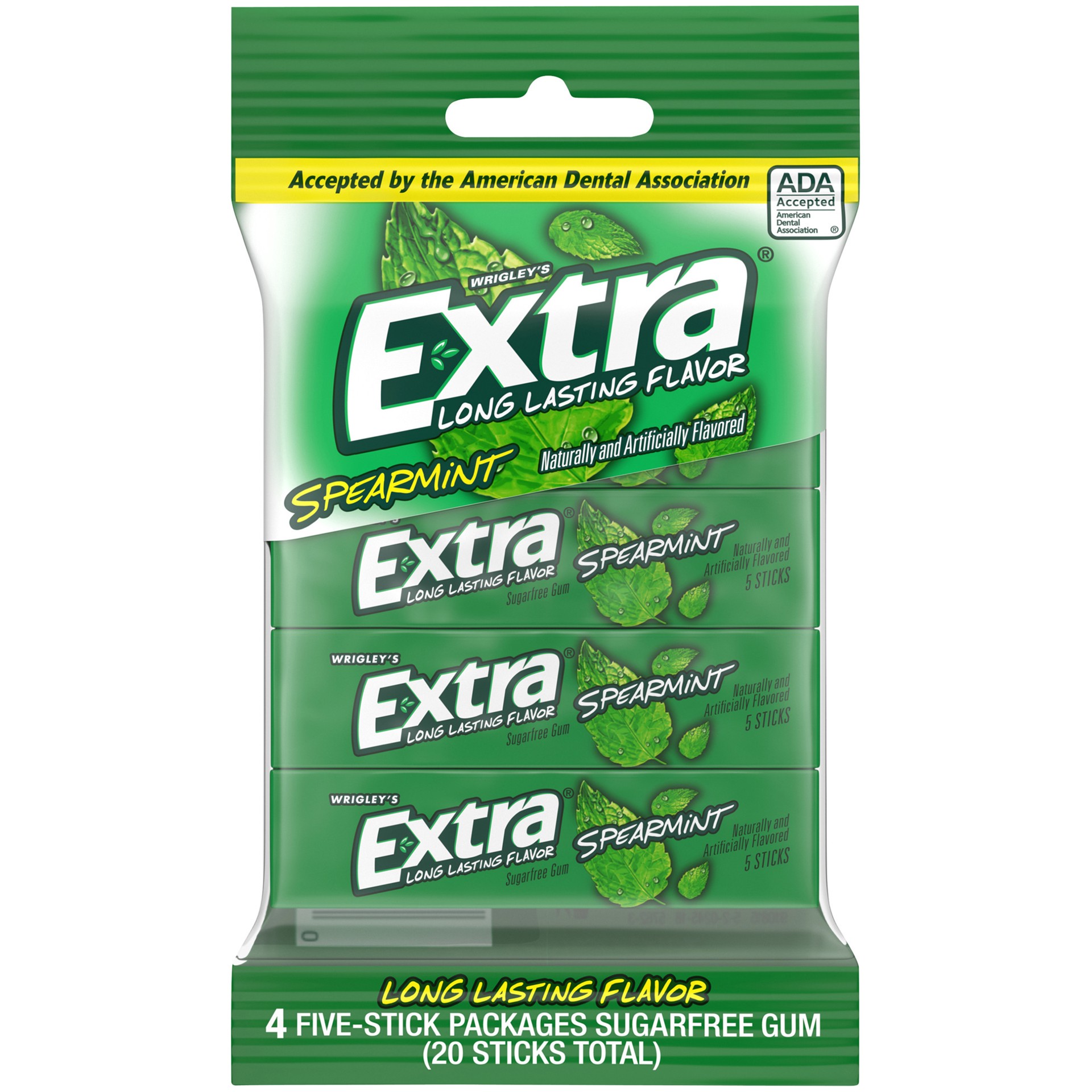 slide 1 of 4, EXTRA Gum Spearmint Sugar Free Chewing Gum, 5 Stick (Pack of 4), 20 pc