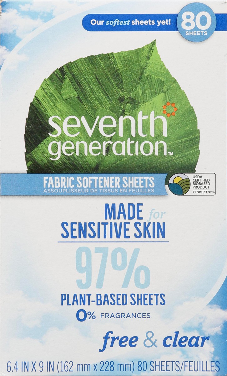 slide 5 of 9, Seventh Generation Fabric Softener Sheets Free & Clear - 80ct, 80 ct