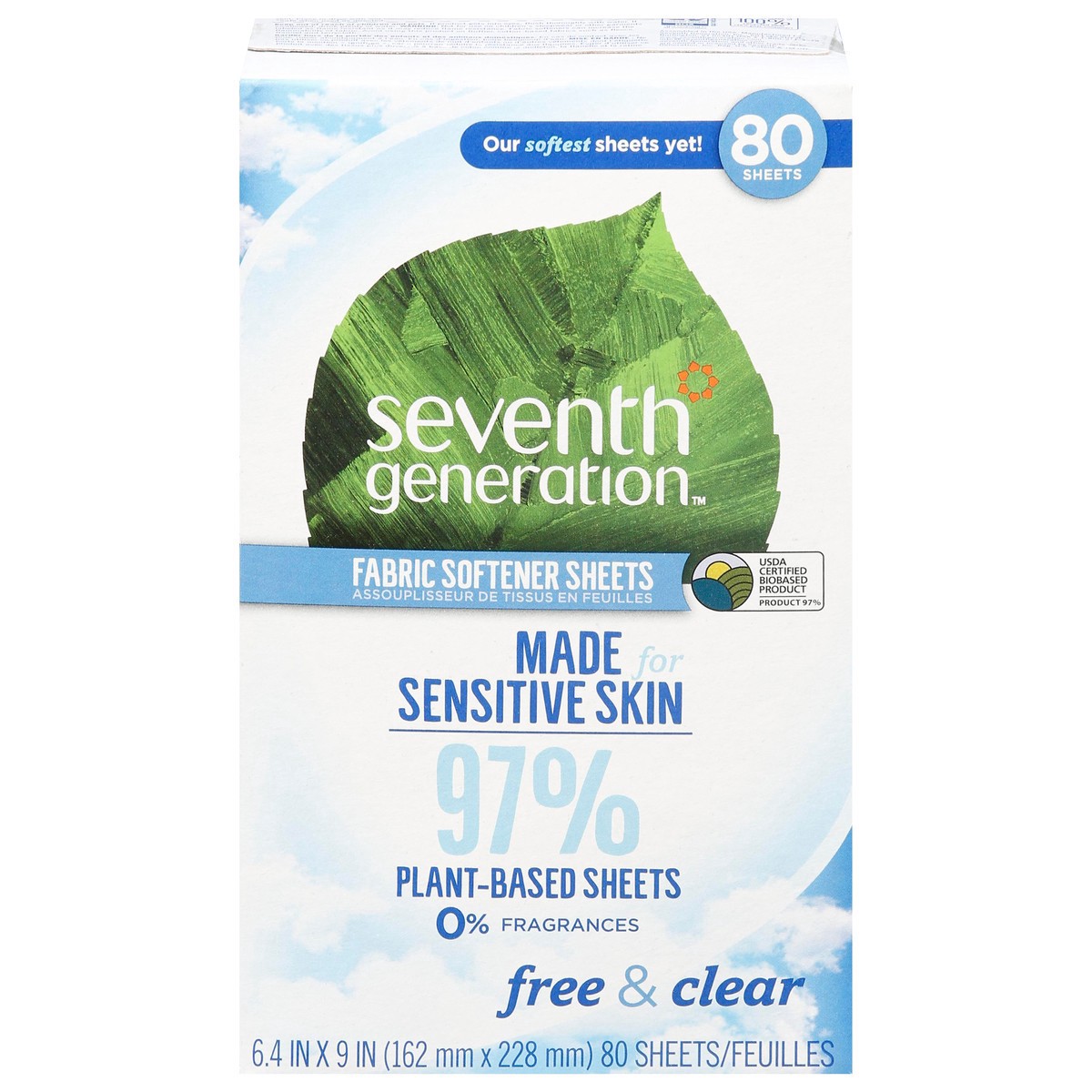 slide 1 of 9, Seventh Generation Fabric Softener Sheets Free & Clear - 80ct, 80 ct