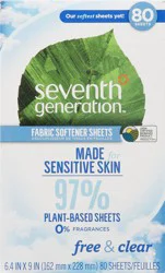 Seventh Generation Free & Clear Fabric Softener Sheets 80 ea