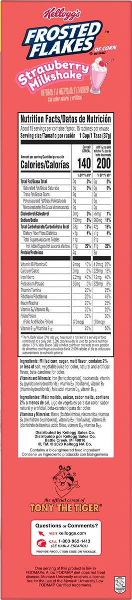 slide 8 of 13, Frosted Flakes Kellogg's Frosted Flakes Breakfast Cereal Strawberry Milkshake, Kids Cereal, 20.1 oz, 20.1 oz