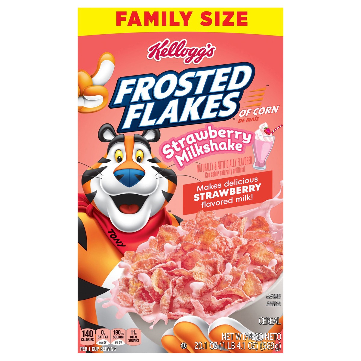 slide 10 of 13, Frosted Flakes Kellogg's Frosted Flakes Breakfast Cereal Strawberry Milkshake, Kids Cereal, 20.1 oz, 20.1 oz