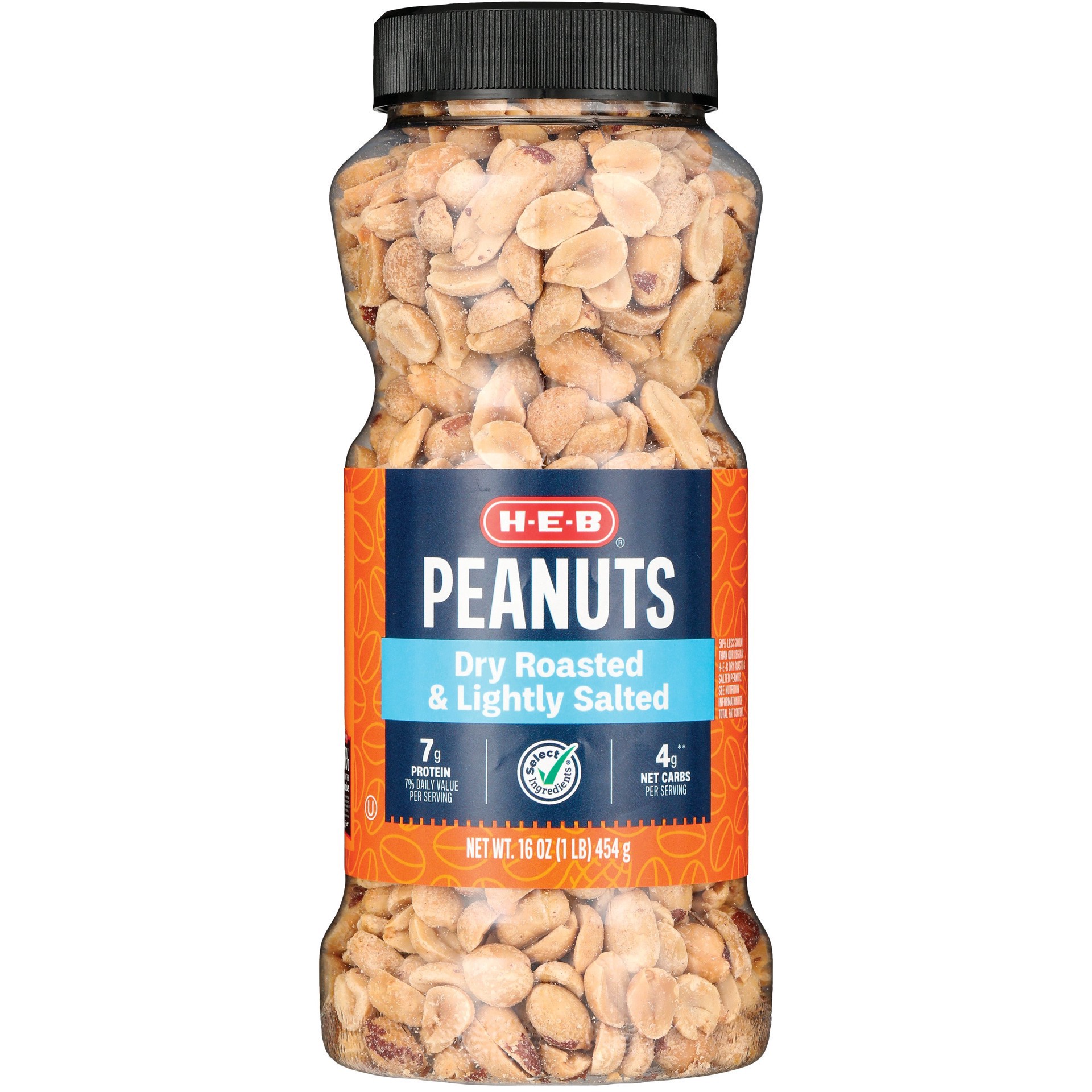 slide 1 of 1, H-E-B Lightly Salted Dry Roasted Peanuts, 16 oz