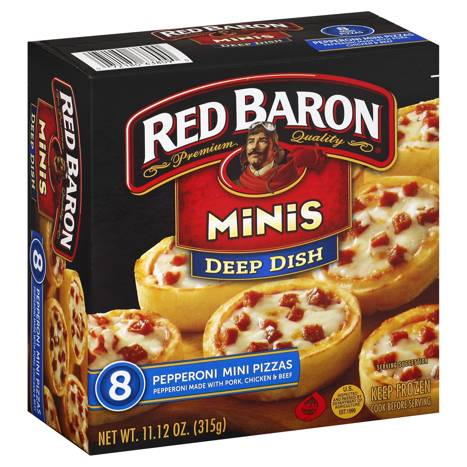 slide 1 of 8, Red Baron Singles Deep Dish Pepperoni Pizzas, 2 ct; 11.12 oz