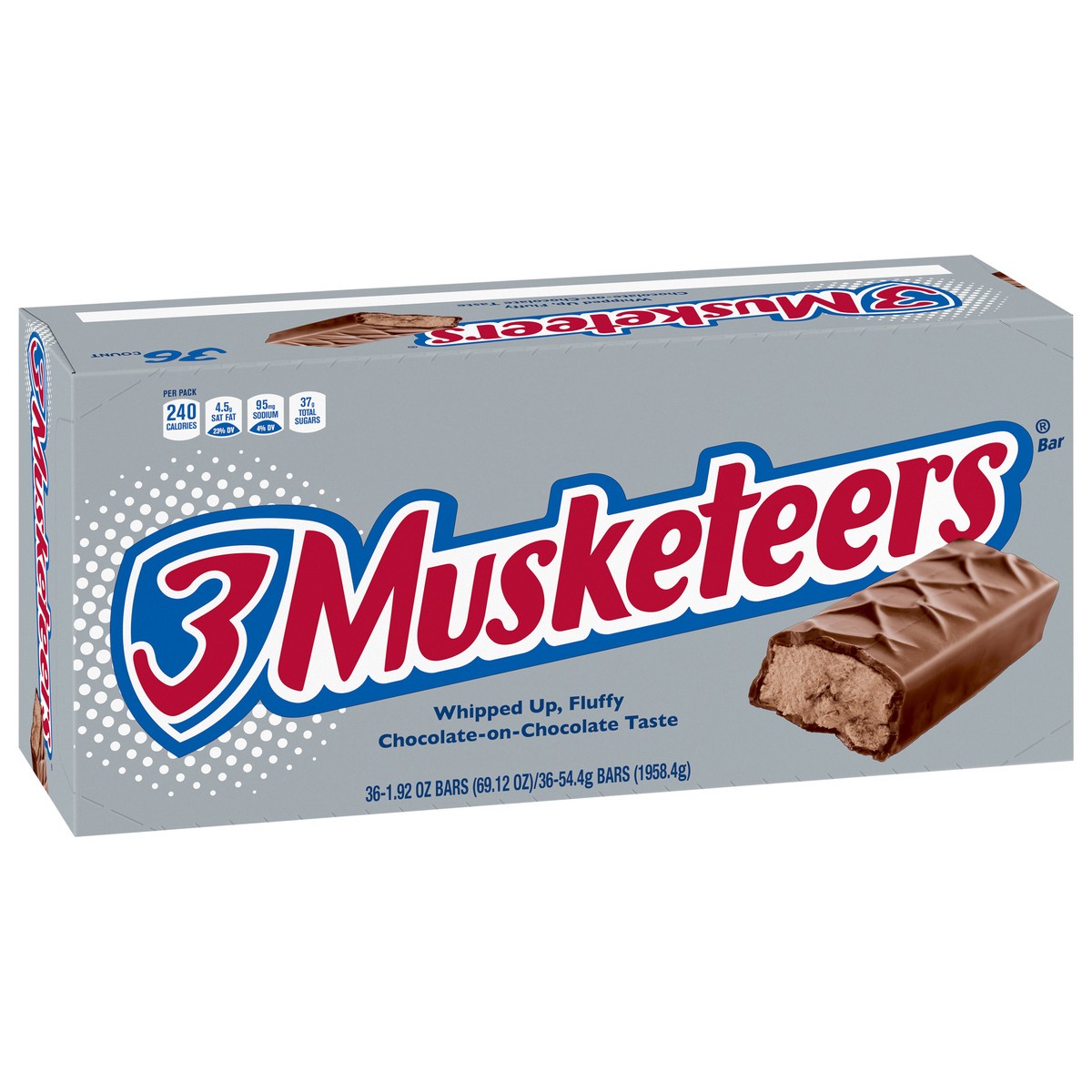 slide 4 of 7, 3 MUSKETEERS Milk Chocolate Candy Bars, Full Size, 36 Ct Bulk Candy Box, 69.12 oz