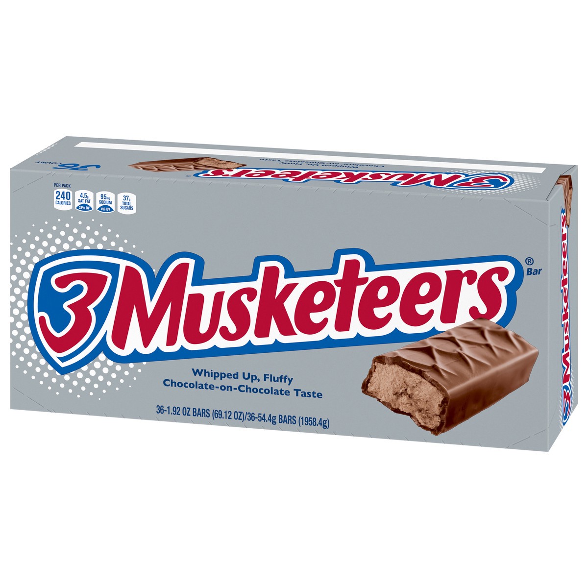 slide 3 of 7, 3 MUSKETEERS Milk Chocolate Candy Bars, Full Size, 36 Ct Bulk Candy Box, 69.12 oz