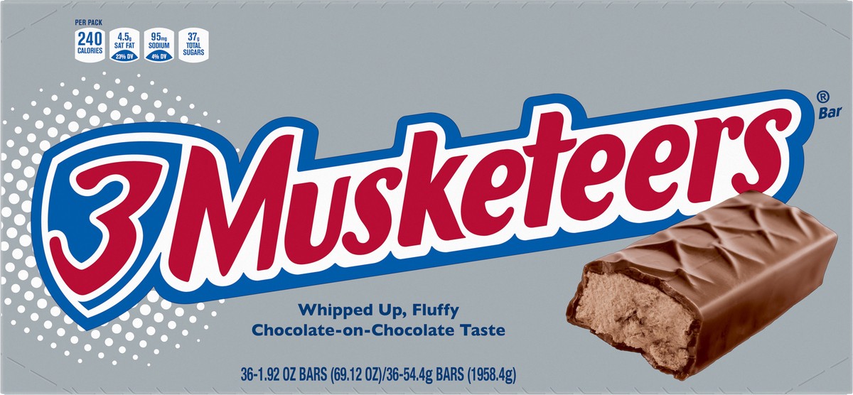 slide 7 of 7, 3 MUSKETEERS Milk Chocolate Candy Bars, Full Size, 36 Ct Bulk Candy Box, 69.12 oz