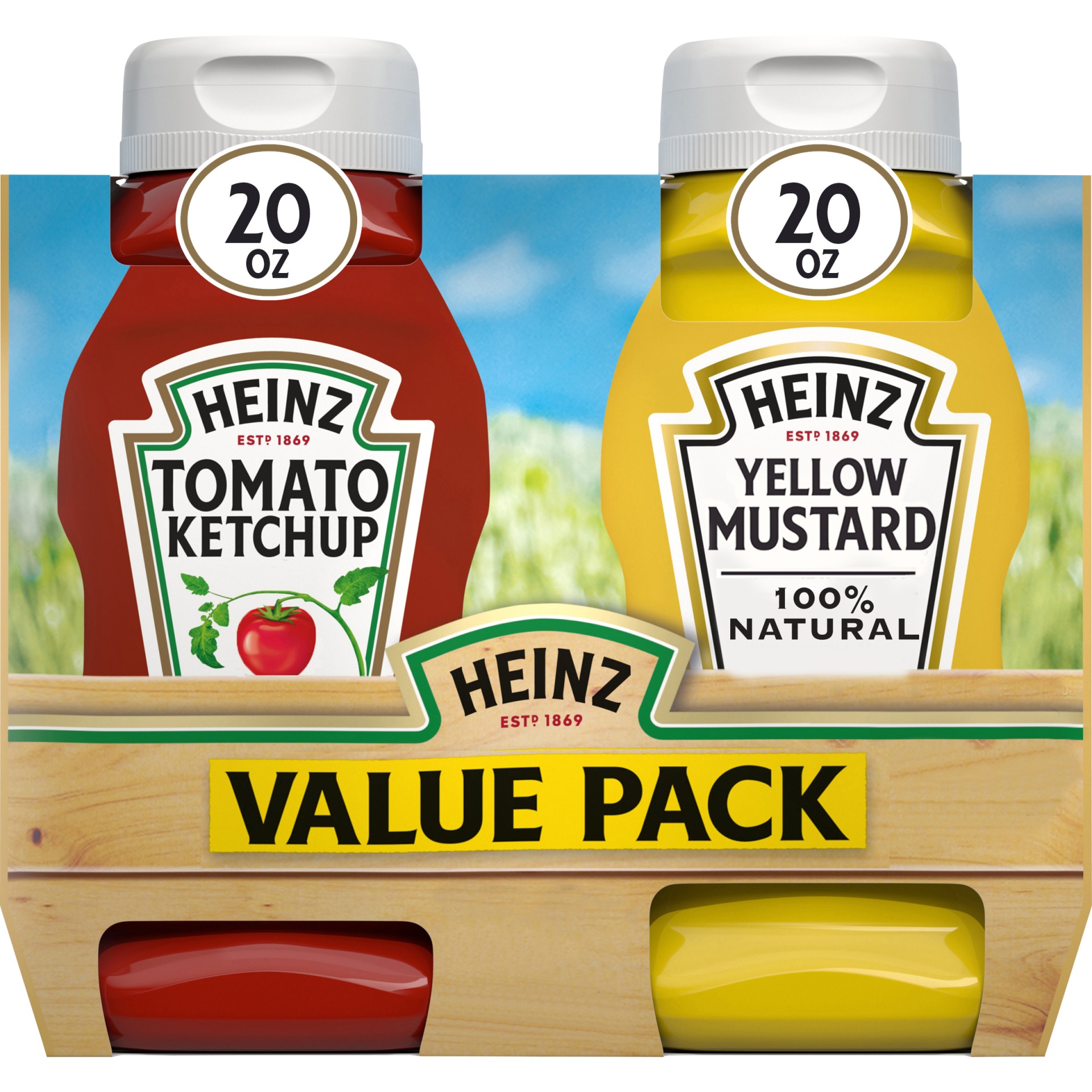 slide 1 of 6, Heinz Tomato Ketchup & 100% Natural Yellow Mustard Value Pack Pack Bottles, 40 oz